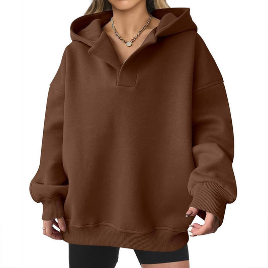 SOLID COLOR LONG SLEEVE LOOSE HOODED SWEATSHIRT