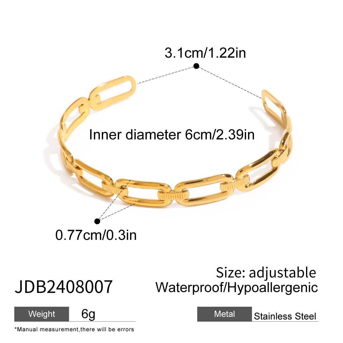 Classic 18K Gold Steel Open Split Cuff Bracelet