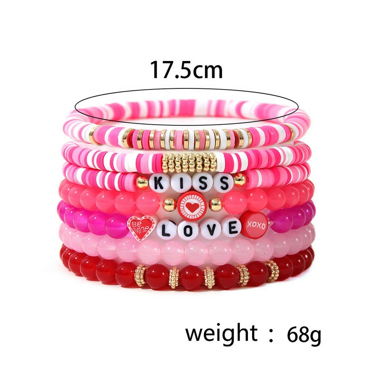 SWEET AND CUTE PINK HEART CLAY BRACELET SET