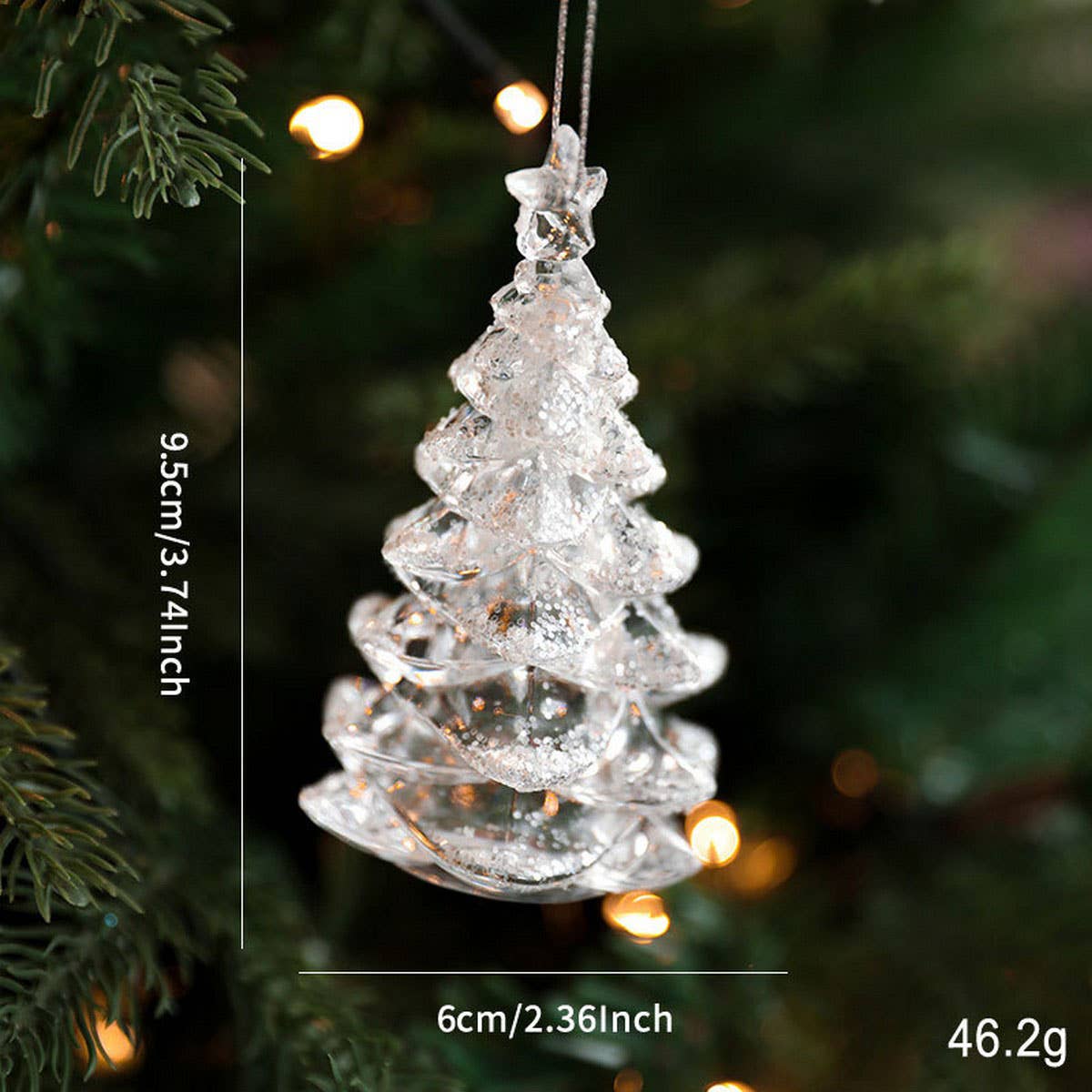 Clear Acrylic Christmas Tree Ornament with Glitter