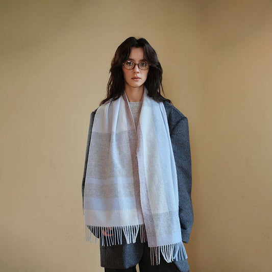 Blue Check Wool Scarf Winter Warmth Unisex Shawl_CWASC2308