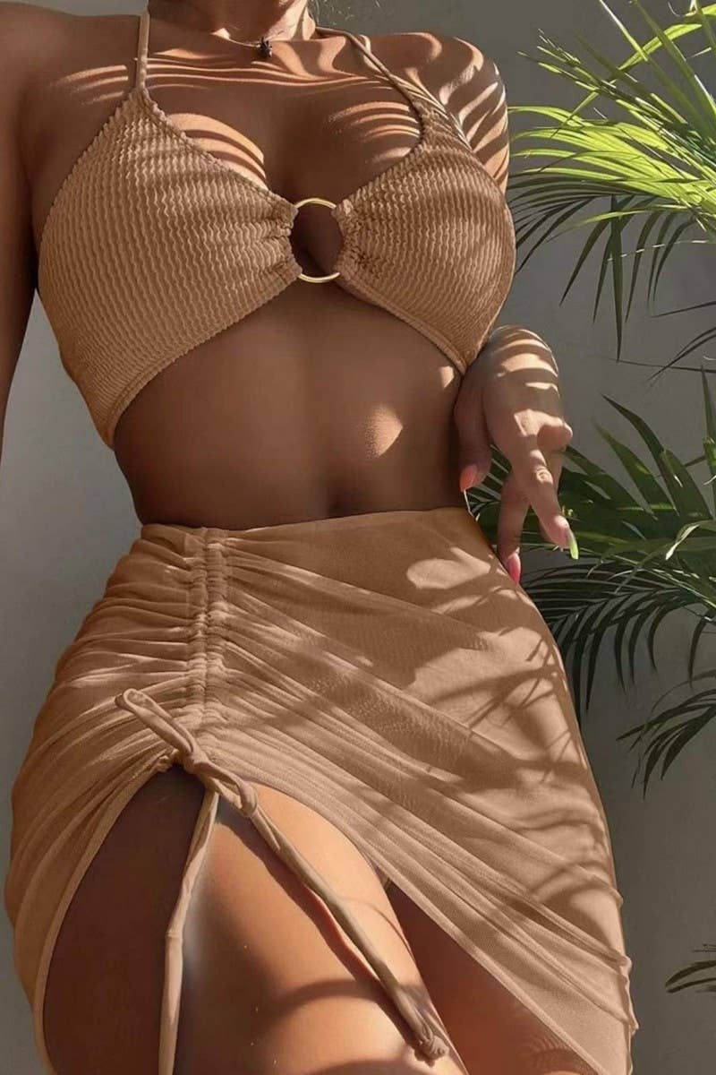 CWMW0884_SHORT SKIRT HALTER NECK SWIMSUIT THREE-PIECE SET