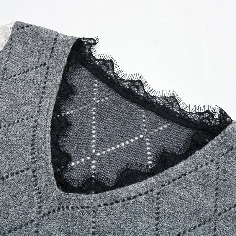 LONG SLEEVE LACE PATCHWORK FASHION BASE KNITWEAR