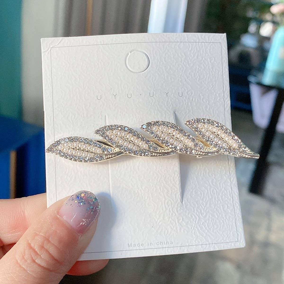 PEARL LEAF HAIRPIN SIDE CLIP DUCKBILL CLIP HAIRPIN_CWAHA4669