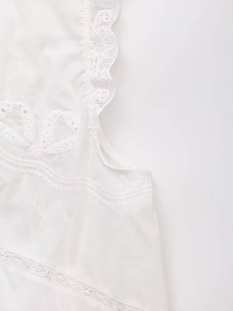 Fashion sleeveless bow tie tie embroidery top