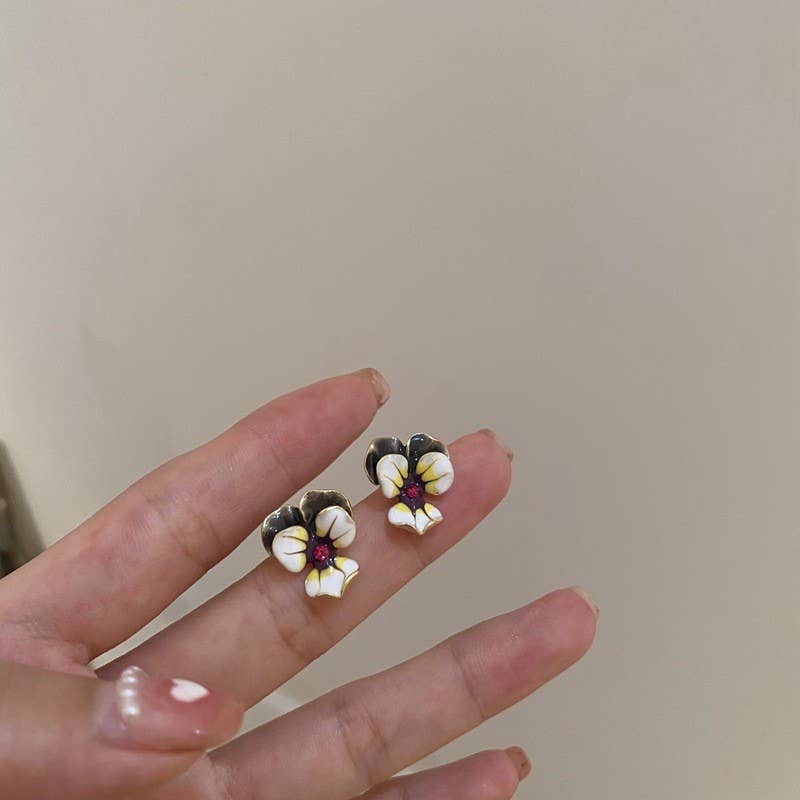 French enamel and colored glaze flower earrings