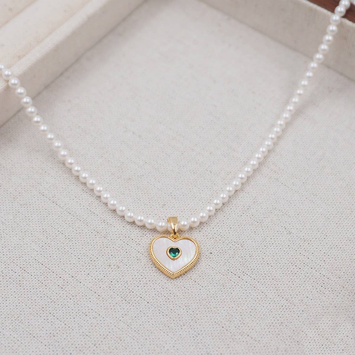 HEART PENDANT FRENCH VINTAGE PEARL NECKLACE