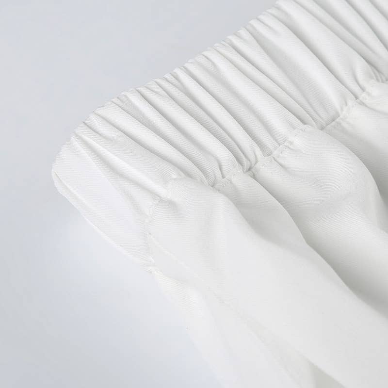 Fringed straight-leg stretched-waist woven pants