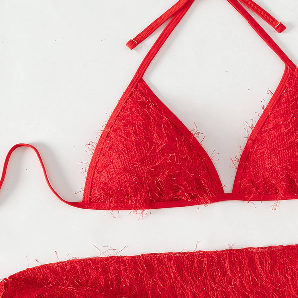 Fleece Bikini Set - Solid Color Halter Swimsuit