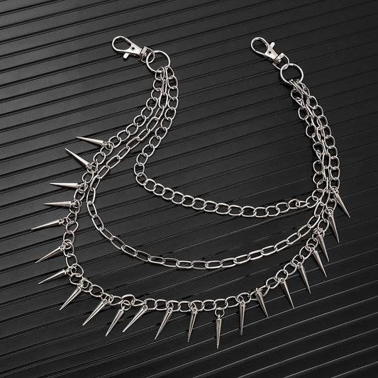 HIP HOP PUNK SPIKED DOUBLE JEANS CHAIN