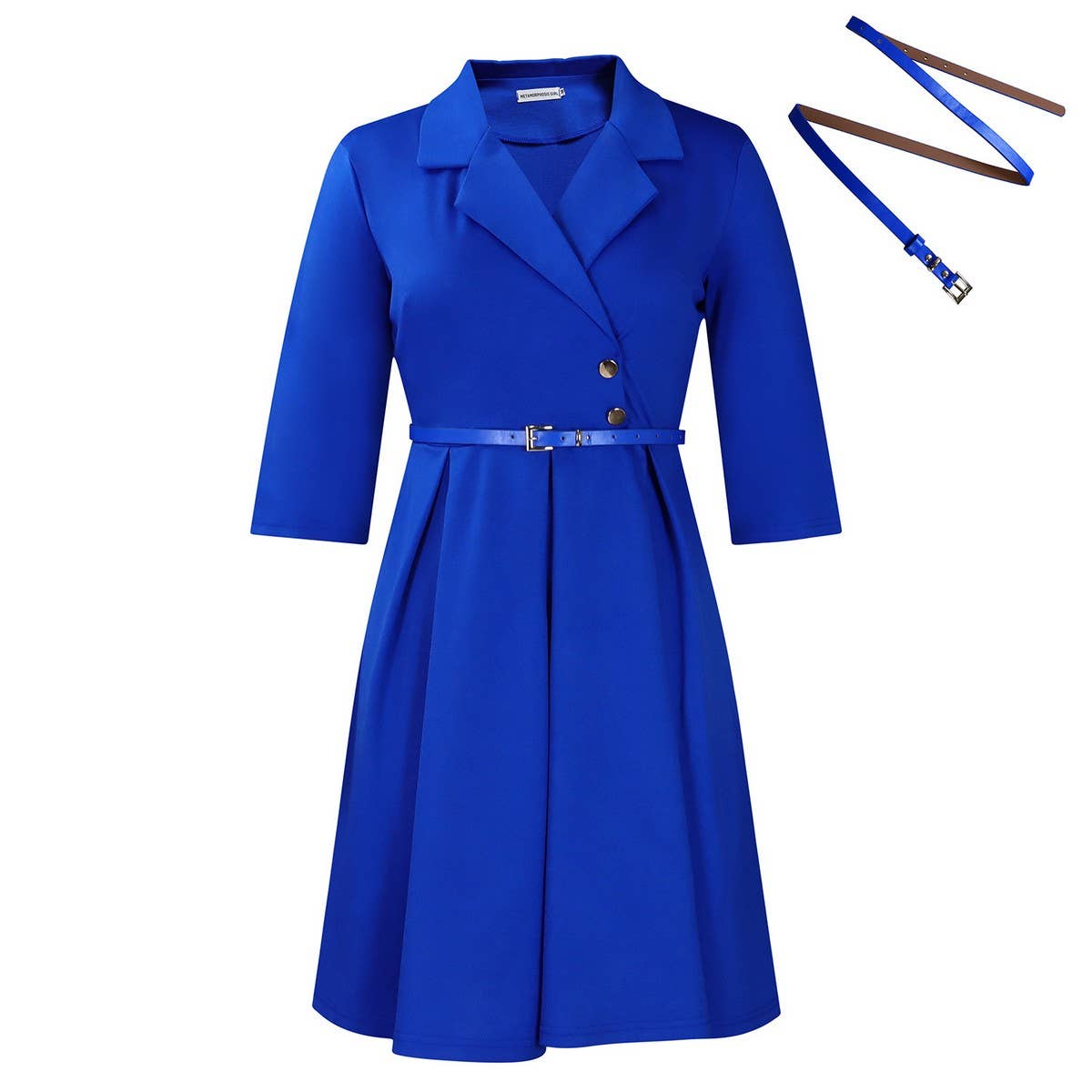 SOLID COLOR SUIT COLLAR HIGH WAIST DRESS_CWDSD6065