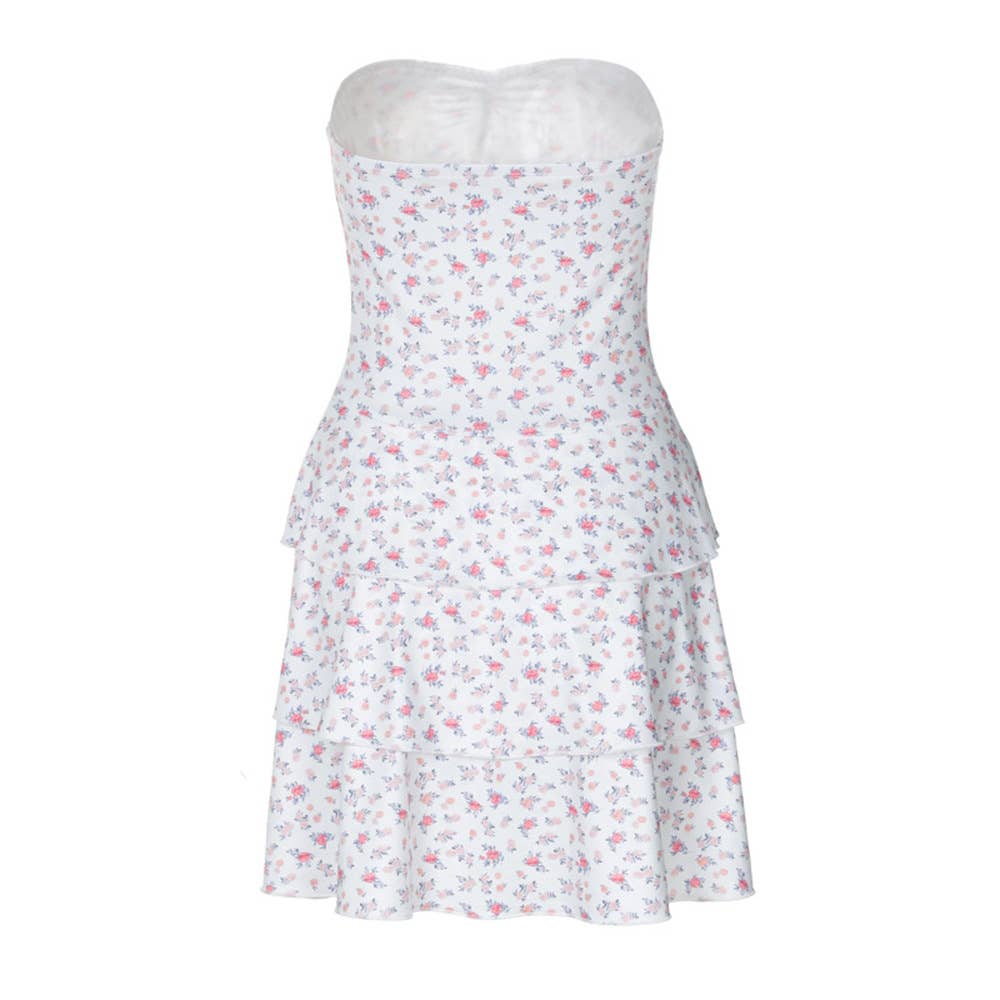 PRINTED STRAPLESS PLEATED ONE-SHOULDER DRESS