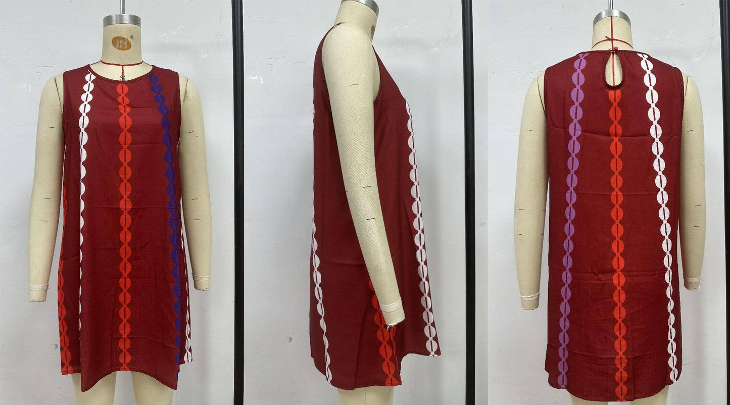 Round-neck pullover printed casual short dress