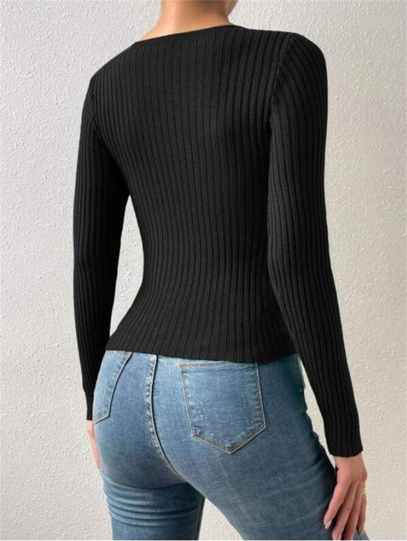 Sexy cut-out pullover solid-color knitted top