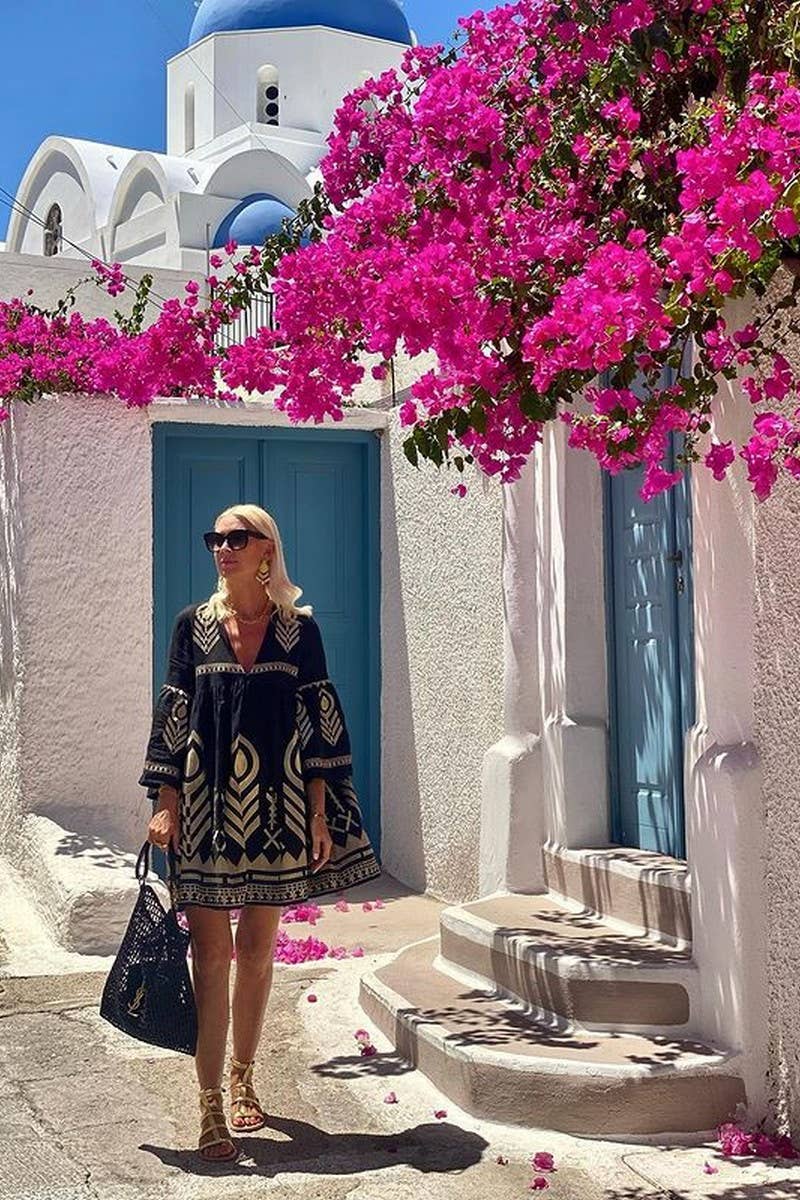 CWDSD8416_ELEGANT SHORT DRESS WITH THREE-QUARTER BELL SLEEVE