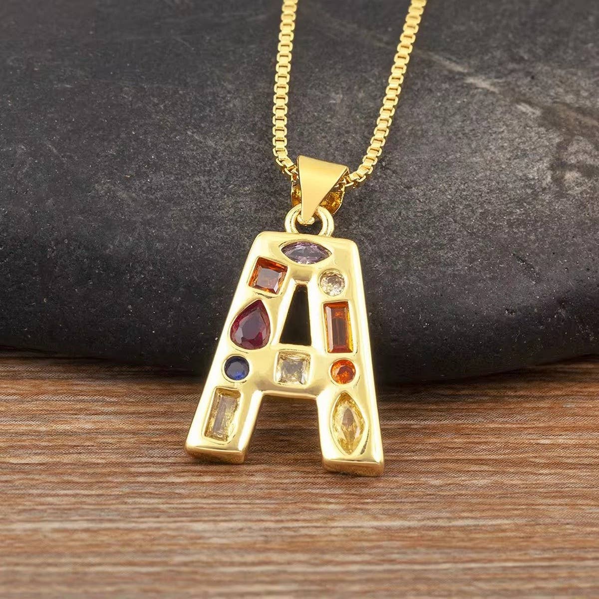 26 Letters Copper Zirconia Pendant Necklace_CWMM5873