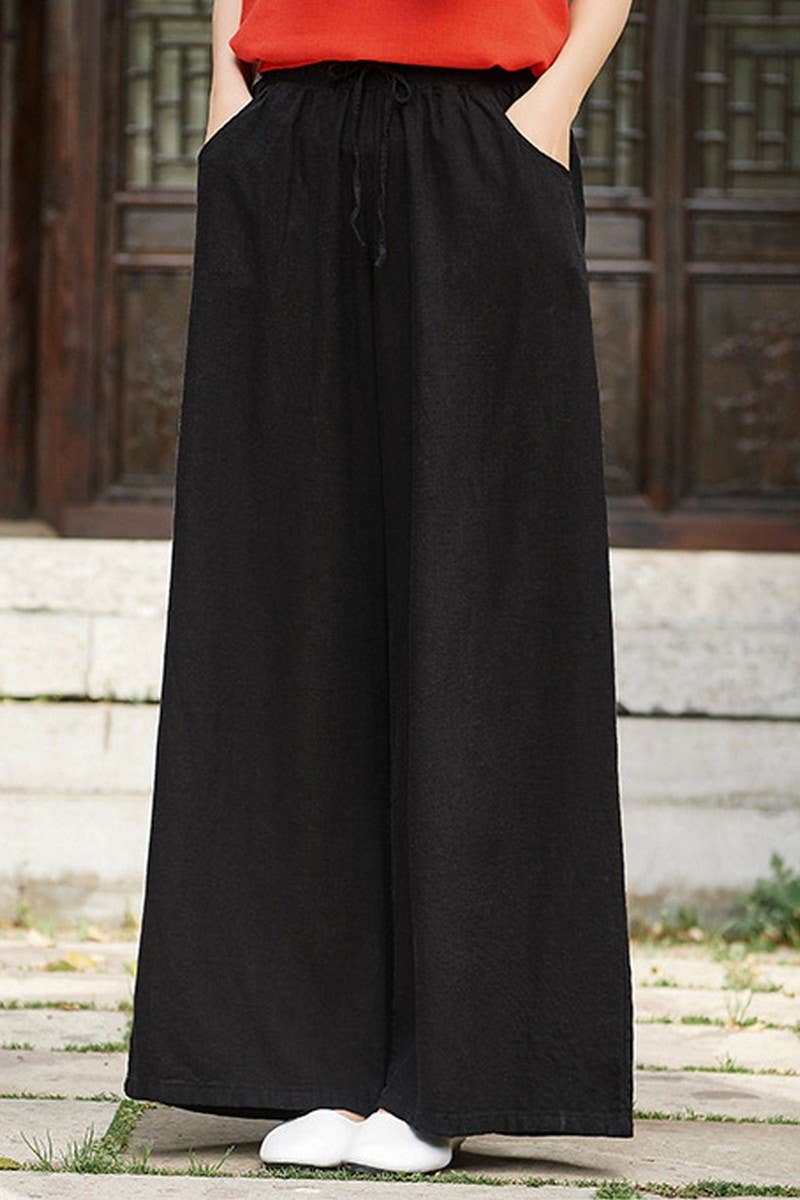CWBLP1376_COTTON AND LINEN DRAWSTRING WIDE LEG PANTS