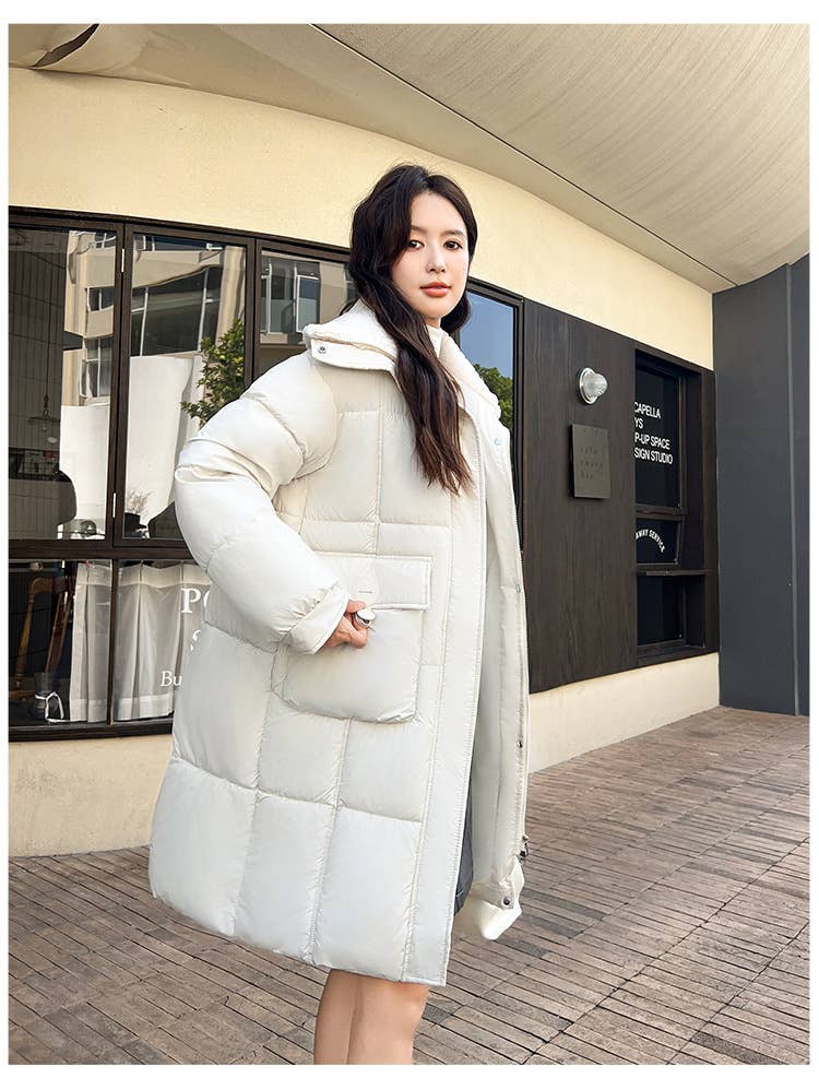 Wool collar big lapel mid - long - style jacket