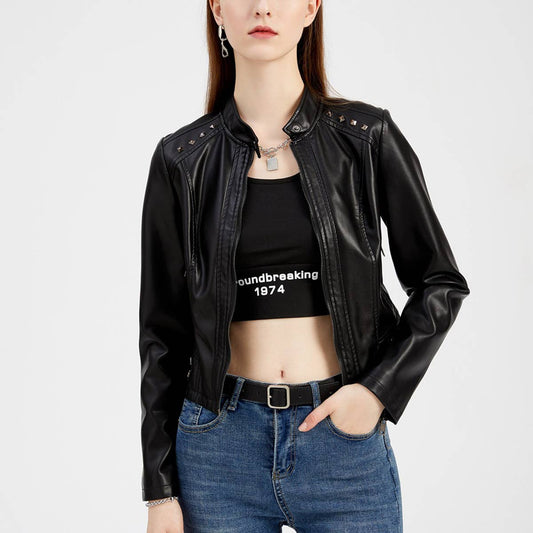 Studded leather jacket for women
