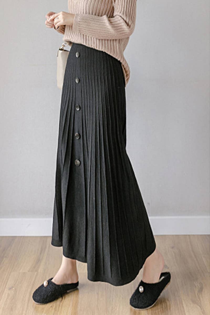 SINGLE BREASTED HIGH WAIST KNITTED SKIRT