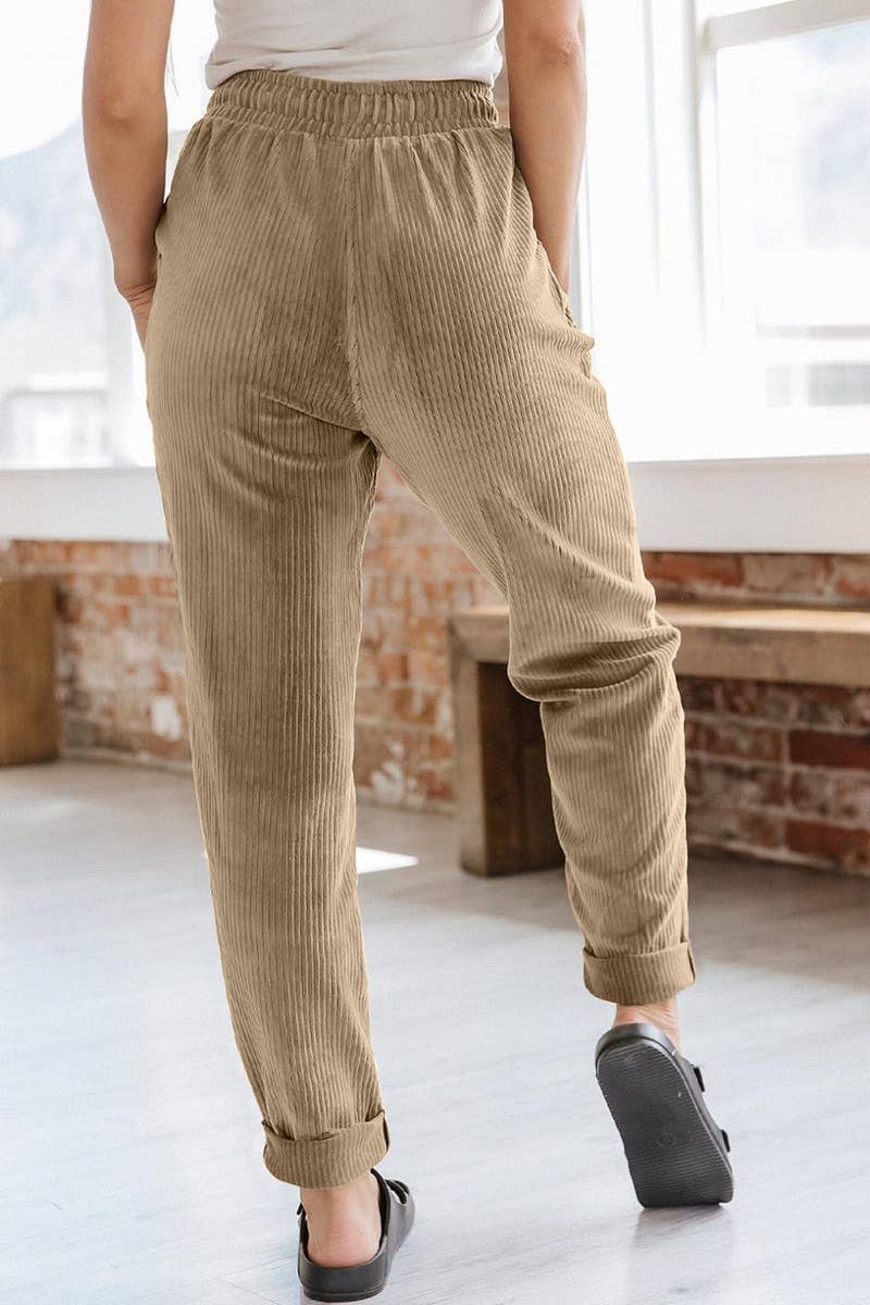 CWBLP0479_CORDUROY ELASTIC WAISTBAND SIDE POCKET TROUSERS
