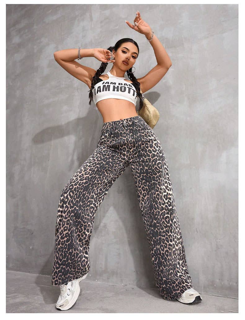 High-waisted floor-length straight-leg pants