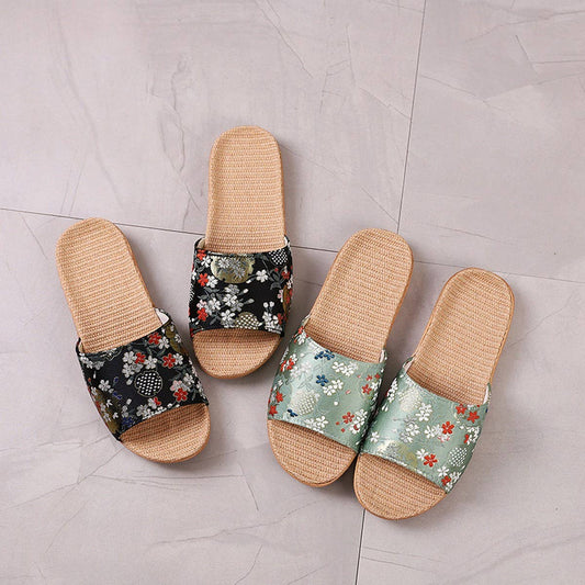 Embroidered Linen Slippers for Couples