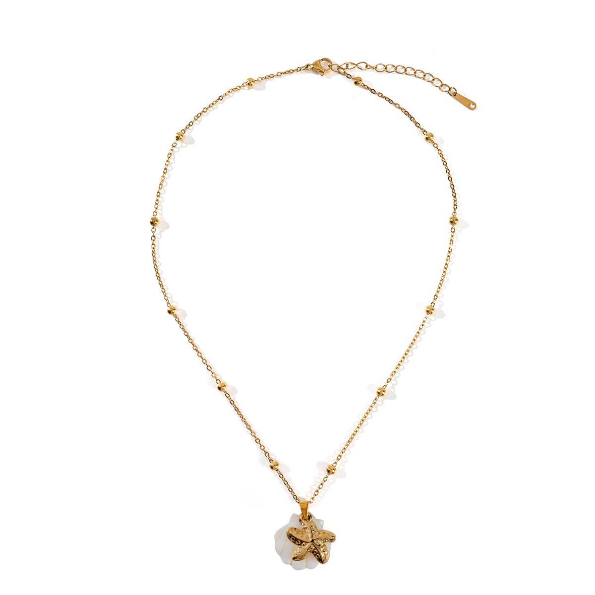Summer Beach Steel Shell & Starfish Necklace_CWMM8862