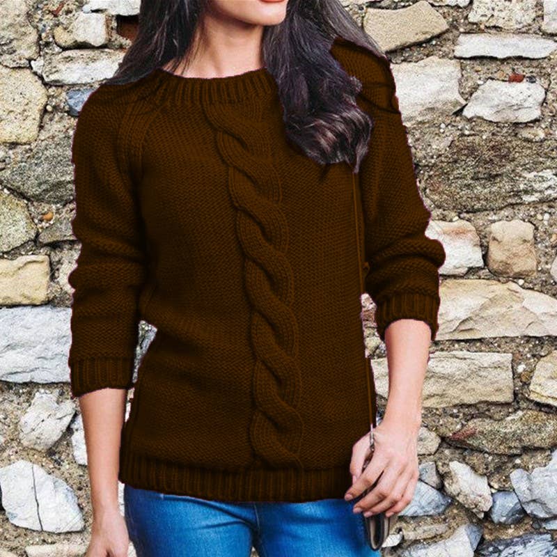 TWINE BRAIDED CREW NECK LONG SLEEVE SWEATER