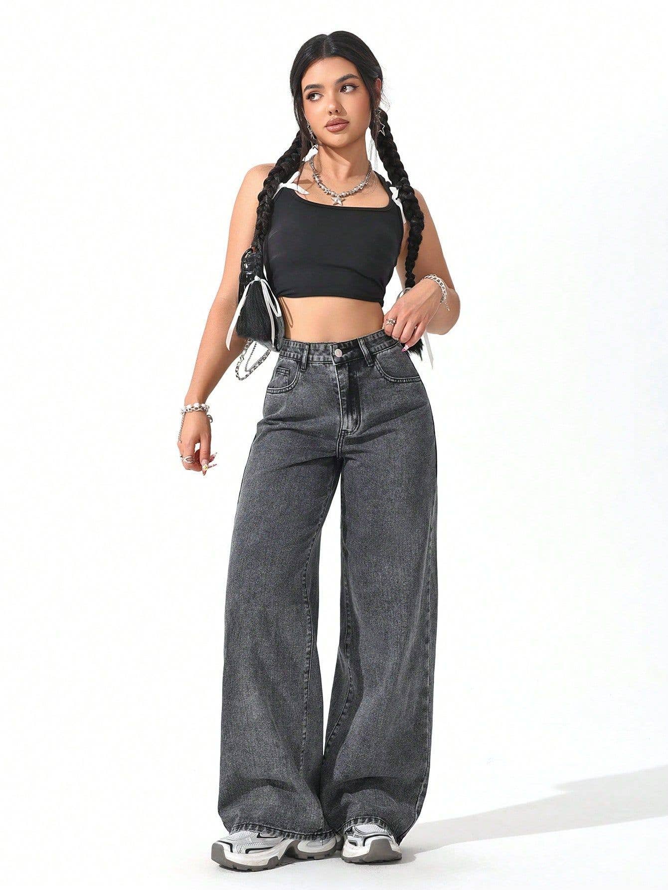 High-waisted floor-length straight-leg pants