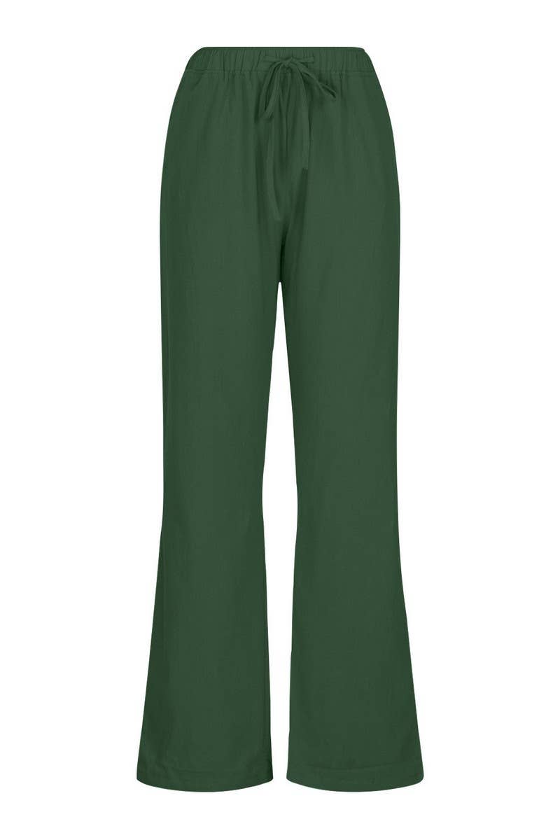 CWBLP2030_CASUAL ELASTIC WAIST TIE LOOSE SOLID PANTS