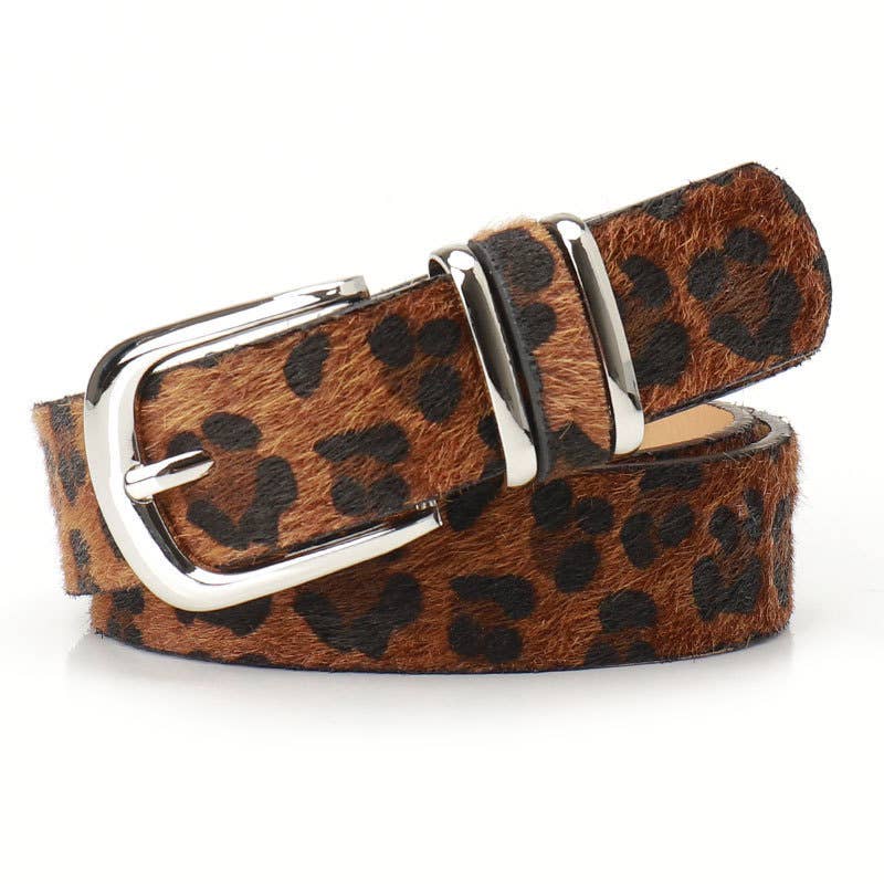 Leopard-print double ring women's belt