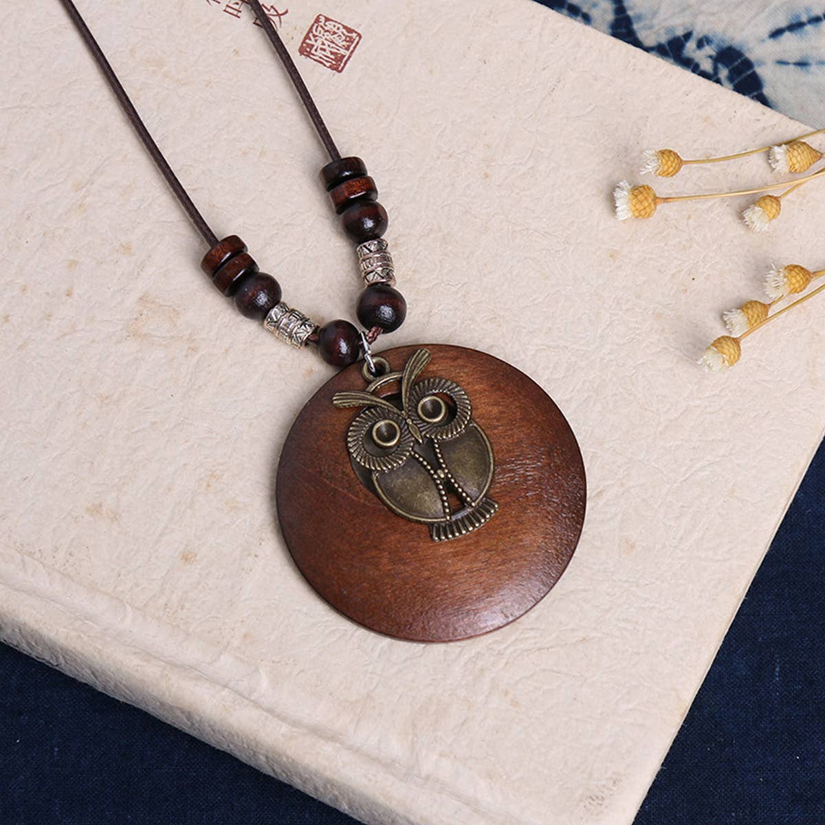 VINTAGE PERSONALIZED BEADED WOOD NECKLACE