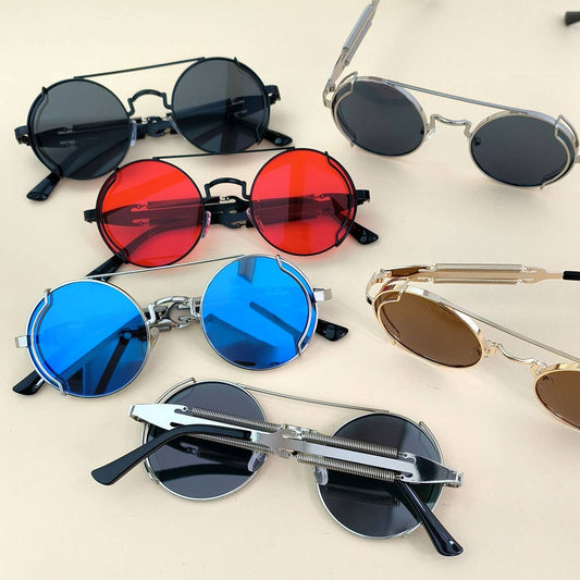 METAL ROUND FRAME STEAMPUNK METAL SUNGLASSES