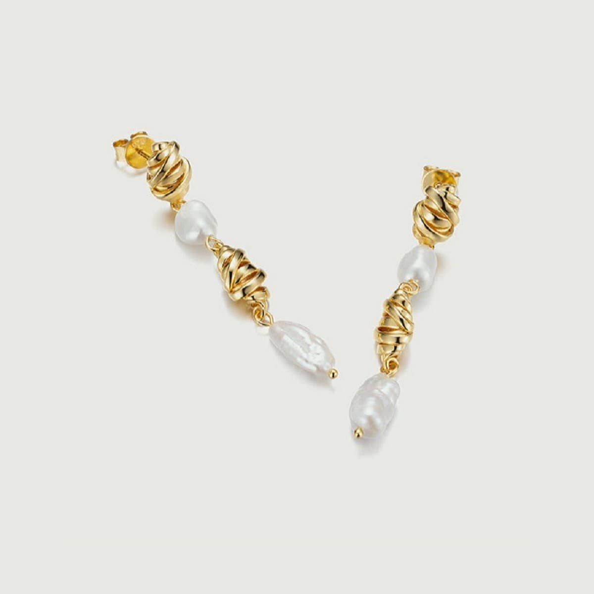 Trendy Irregular White Pearl Earrings 18K Gold
