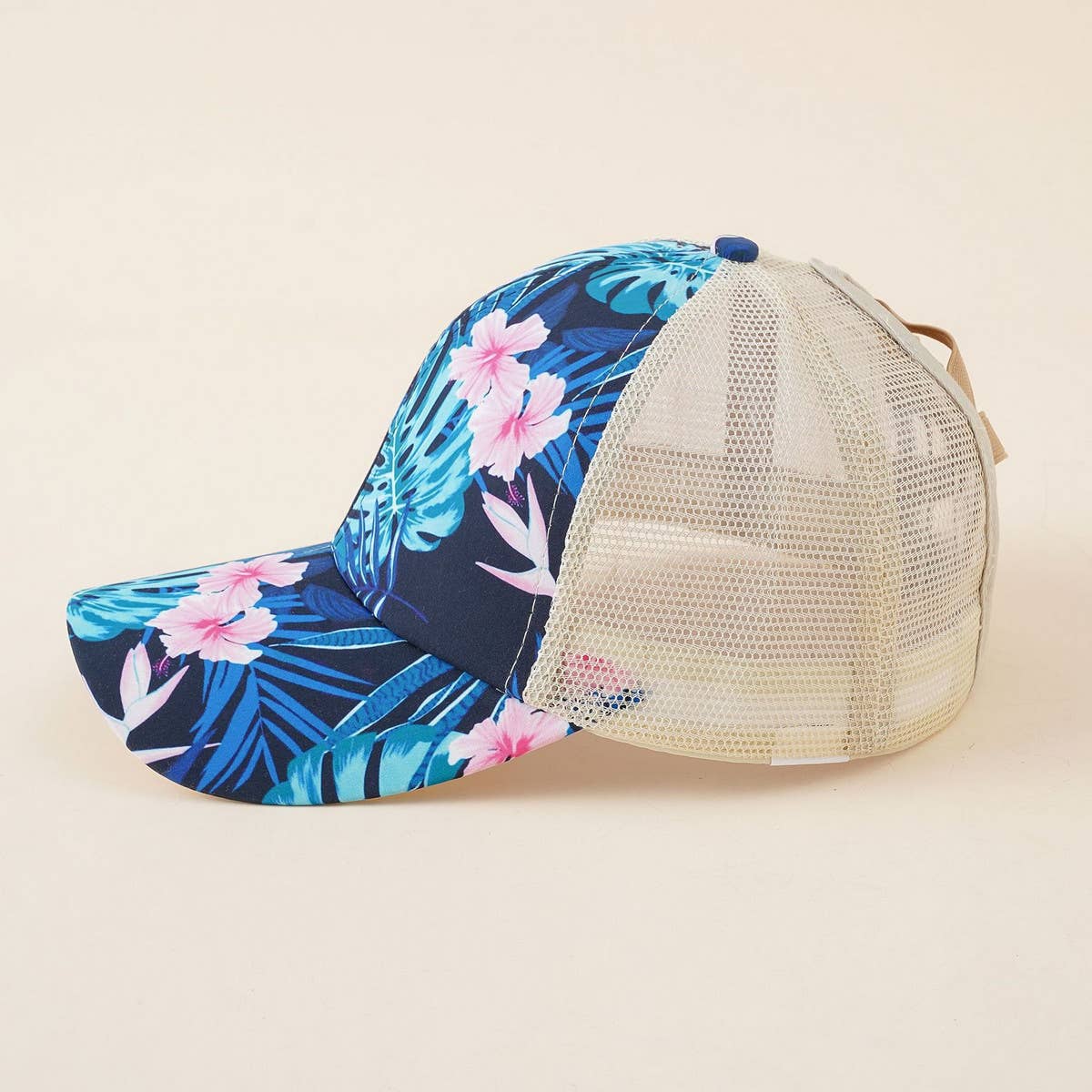 WOMEN FLORAL PONYTAIL VISOR BASEBALL CAP_CWAH1405
