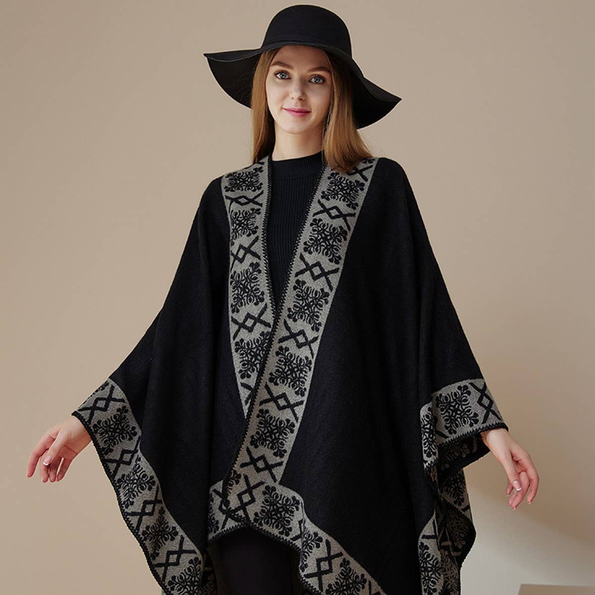 SHAWL SOLID COLOR IMITATION CASHMERE CAPE
