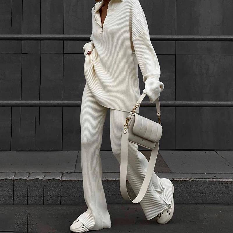 LAPEL PIT STRIP SWEATSHIRT PANTS TWO-PIECE SET