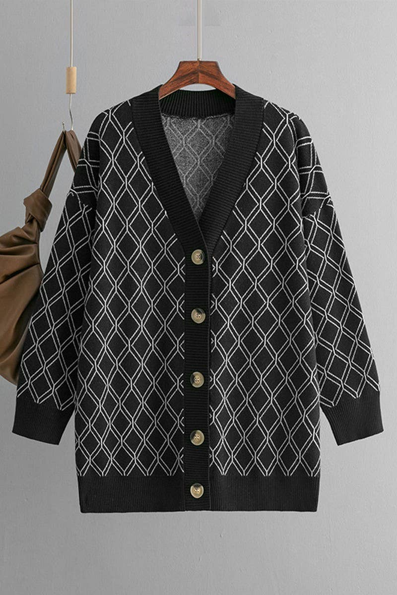 CWOCAL00662_CASUAL LOOSE DIAMOND KNIT CARDIGAN