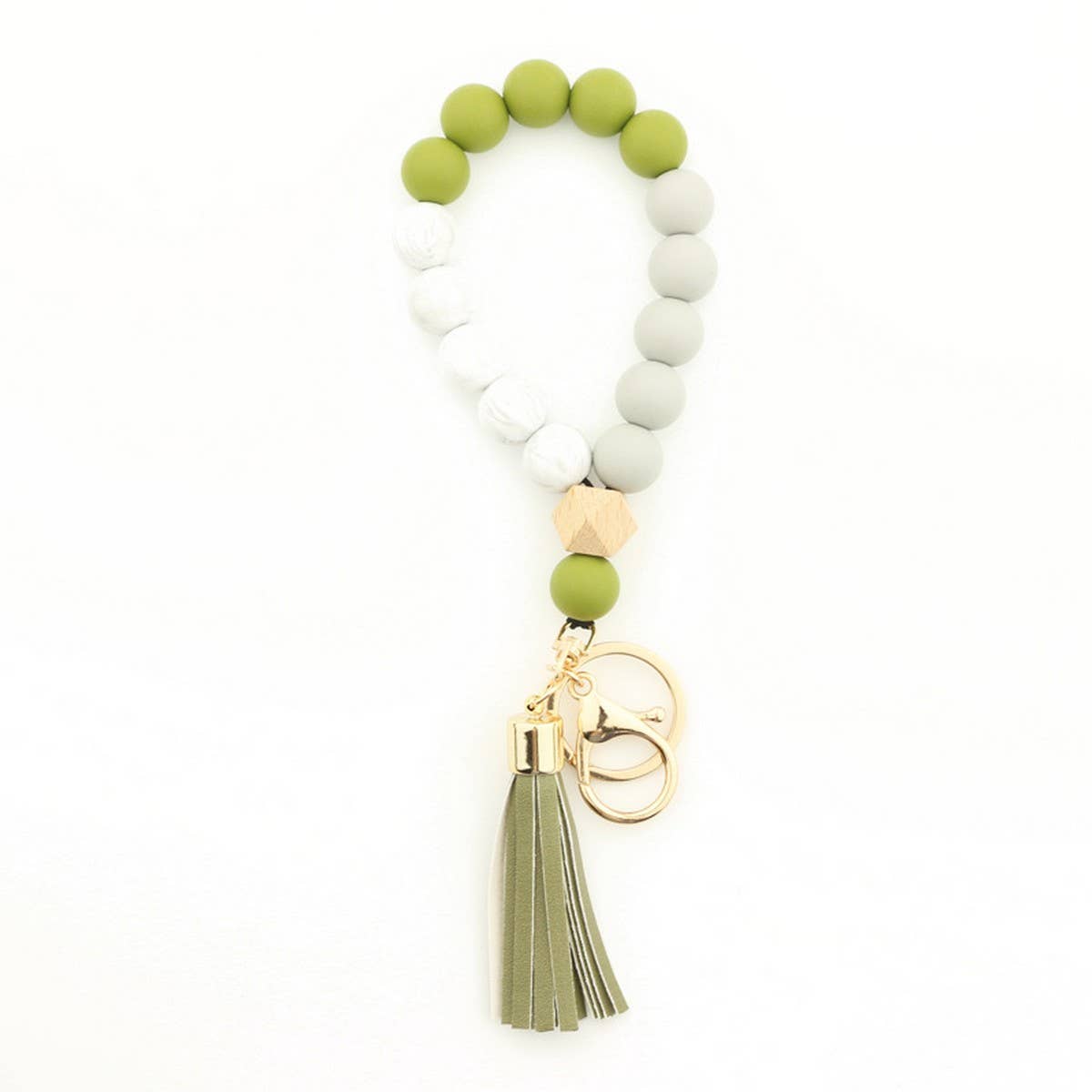 Beech Wood & Silicone Bead Wristlet Keychain_CWMM7006
