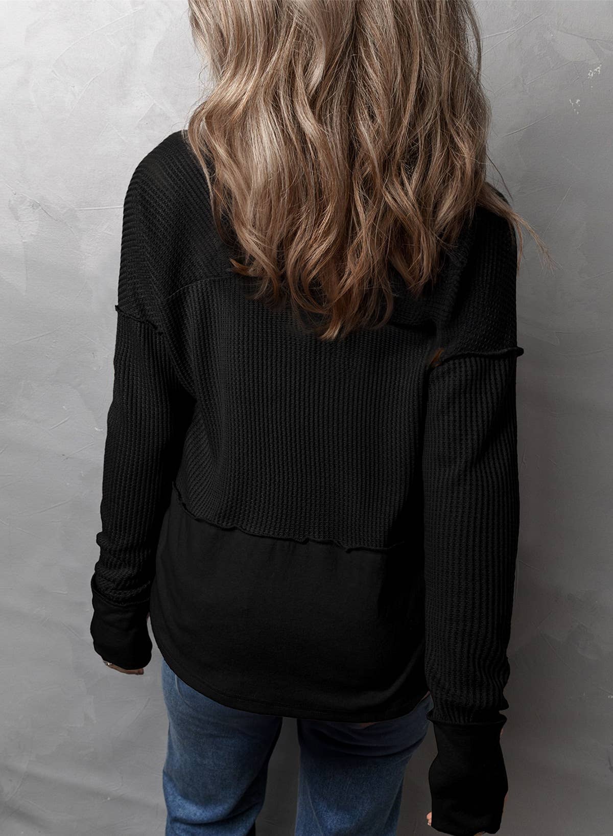 Solid color long sleeve stitched loose hoodie