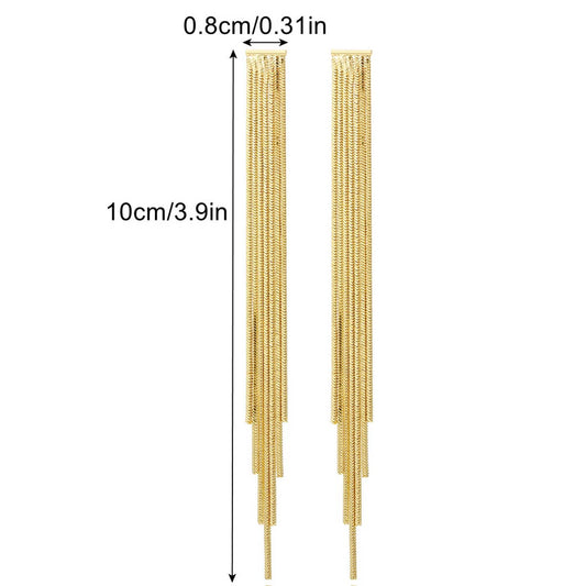 RHINESTONE DECOR METAL TASSEL DROP EARRINGS