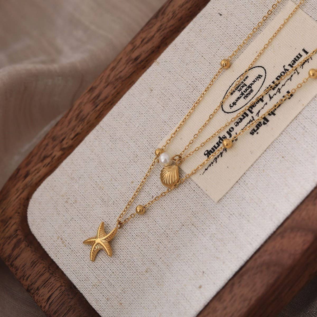 Summer Double Starfish Shell Necklace_CWMM5549