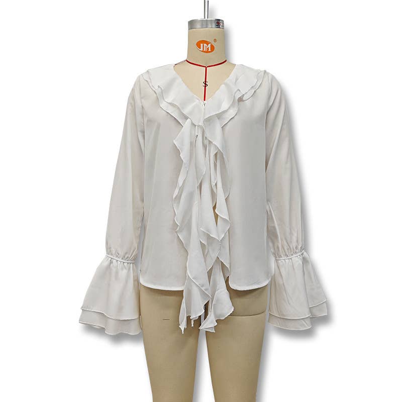Stylish lace-up design shirt with ruffled edge