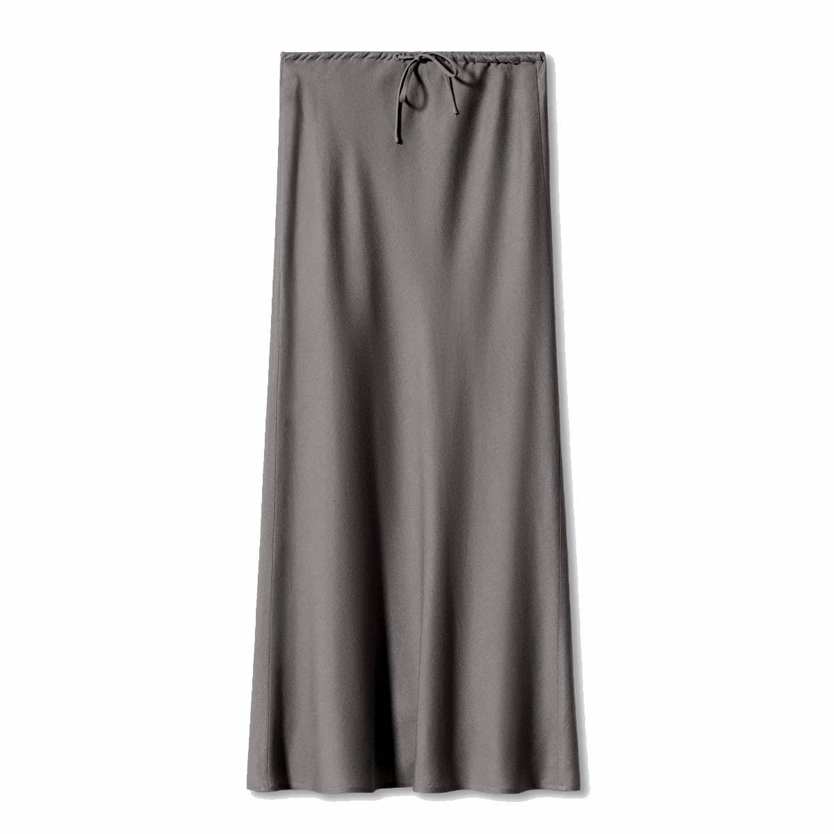 SATIN LONG SKIRT HIGH WAIST DRAWSTRING SKIRT_CWAB4792
