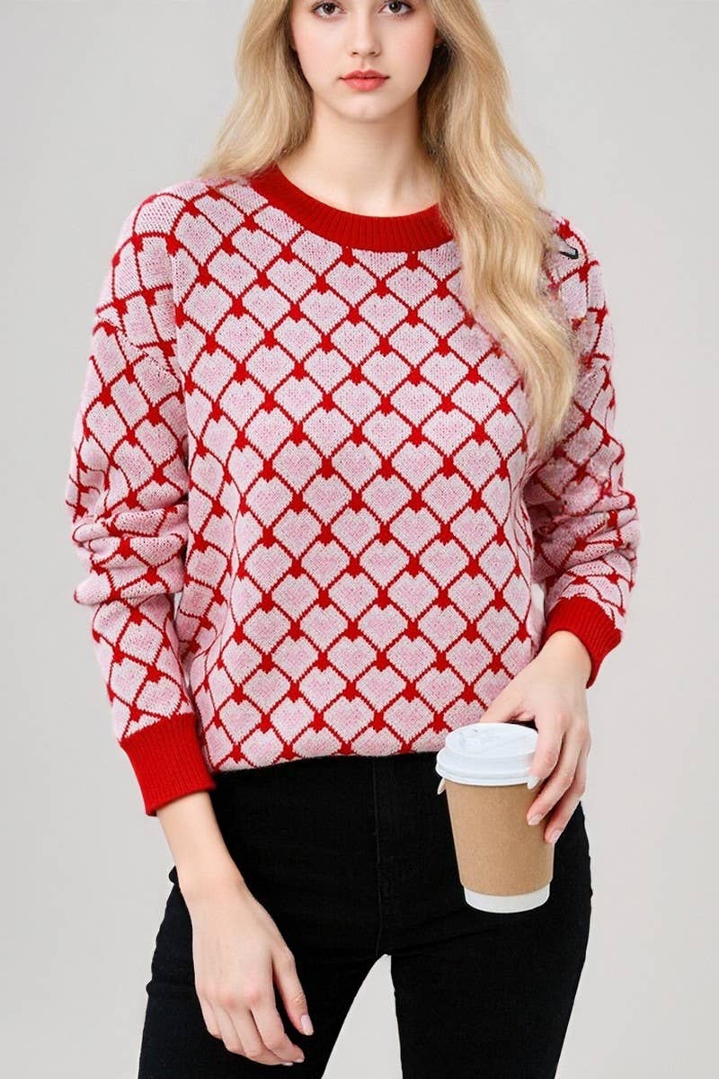 CWOSWL07608_VALENTINE'S DAY CREW NECK HEART KNIT SWEATER