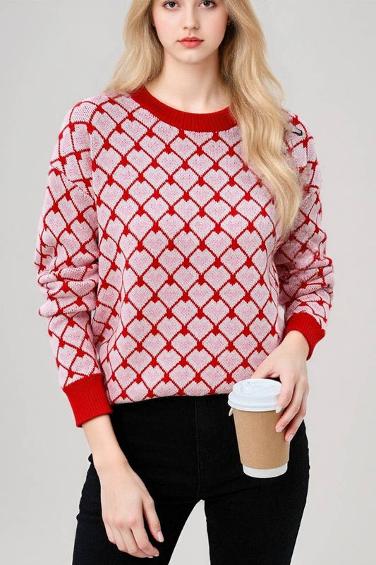 CWOSWL07608_VALENTINE'S DAY CREW NECK HEART KNIT SWEATER