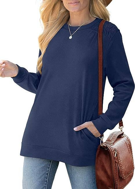 Solid-color pocket long-sleeved loose hoodie