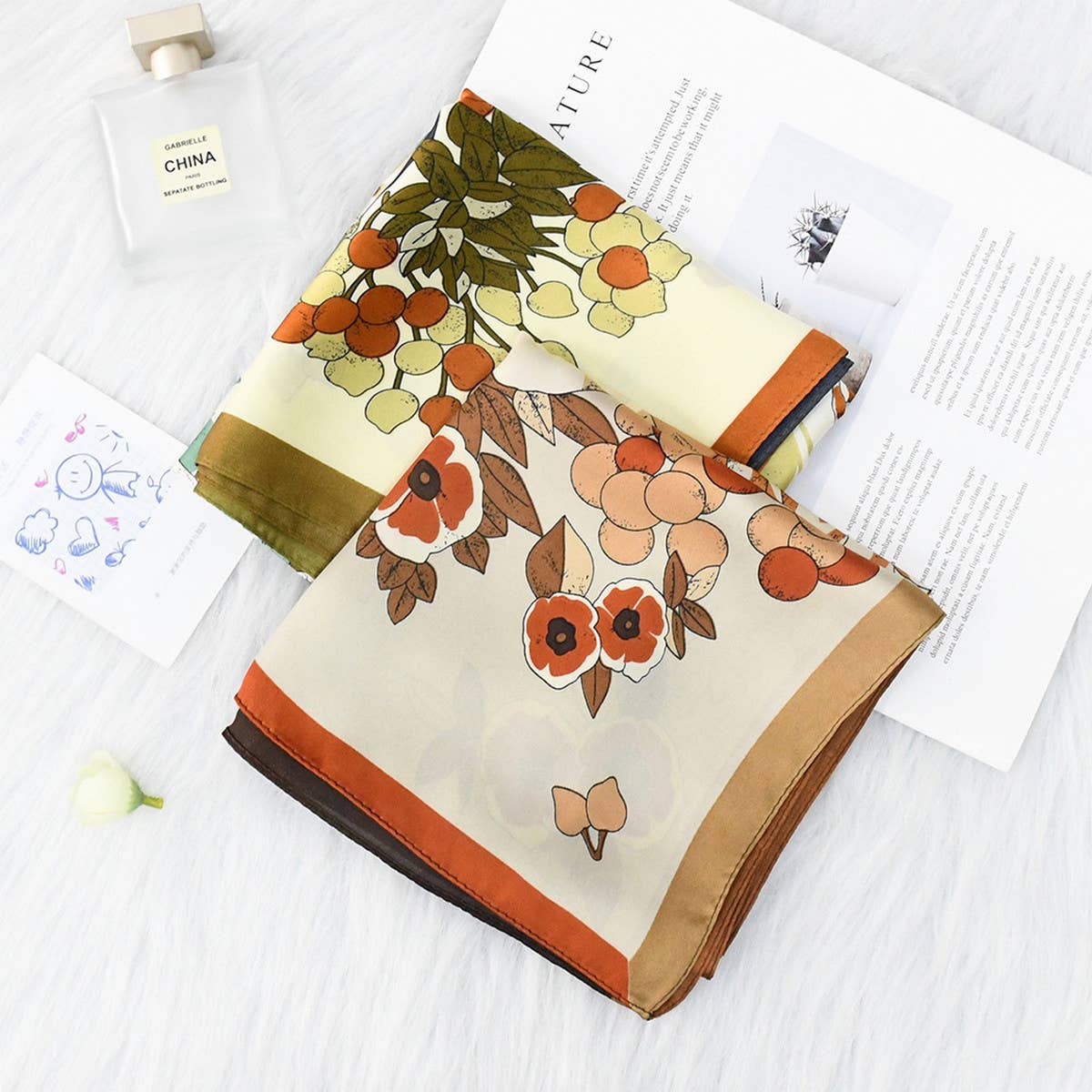 Elegant Floral Satin Scarf for Work & Sun Protecti