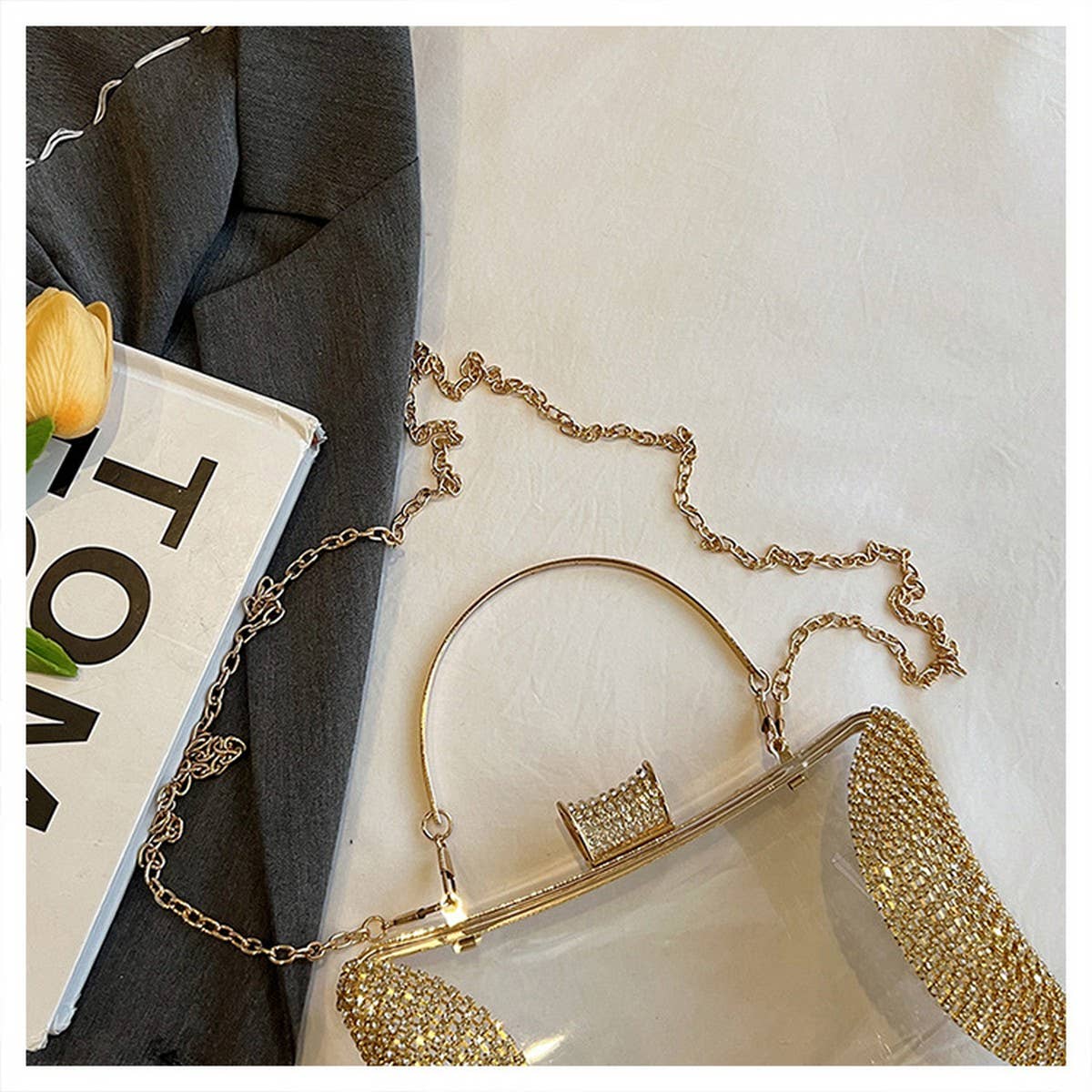 CELEBRITY EVENING BAG DIAMOND CHAIN CLUTCH_CWAB3255